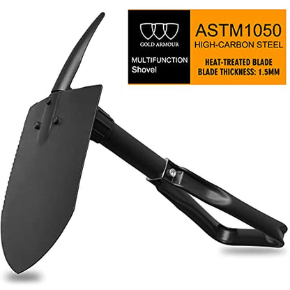 Gold Armour Military Folding Camping Shovel, High Carbon Steel Survival Shovel Entrenching Tool Handle with Carrying Pouch