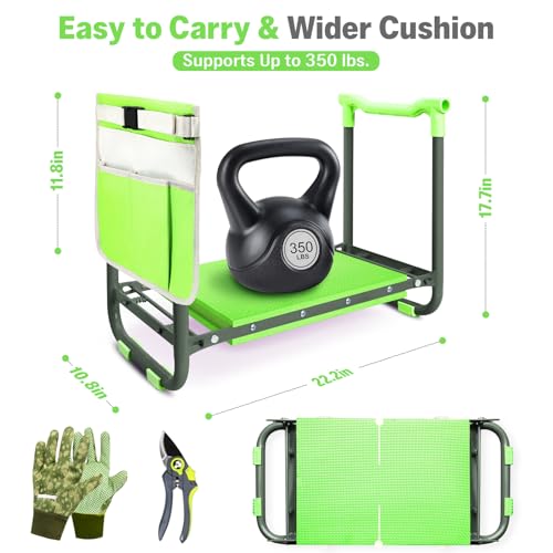 Garden Kneeler and Seat Heavy Duty, Foldable Gardening Stool Bench - color: Green