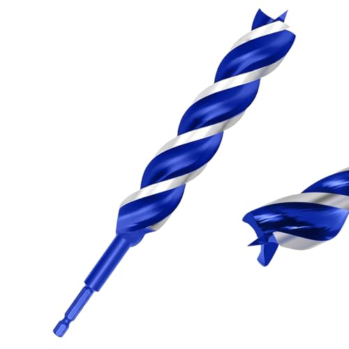 1-1/8 Inch Auger Drill Bit for Wood, 12" Long Carbon Steel Quick Change Hex Shank Wood Drill Bit for Hardwood, Softwood and Plastic (Blue) - size: 1-1/8" x 12"