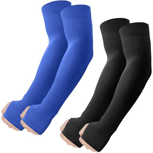 ROXUN Arm Sleeves with Thumb Hole, Cooling UV Sun Protection for Men/Women - color: 2 Pairs - Black+blue