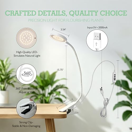 Soliseed 6W Clip-on Grow Light, Round Panel Timer Plant Lamp, 2 Pack - size: PANEL