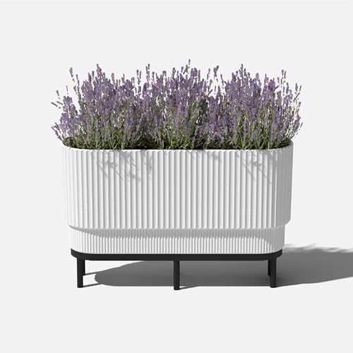 Veradek Demi Series Raised Long Planter - Wide Planter with Stand - color: White/Black, size: 30 inch