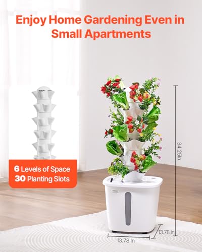 VEVOR Hydroponic Growing System, 30 Pods Vertical 6 Tiers Hydroponic Tower, Home Hydronic Garden with Water Pump & Timer, Water Circulation Plants Germination Kit for Indoor Herbs Fruits & Vegetables