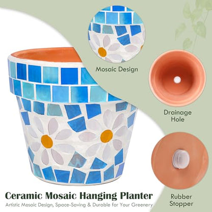 Ceramic Small Plant Pot with Drainage Hole, 4 in Succulent Planter - color: Flower