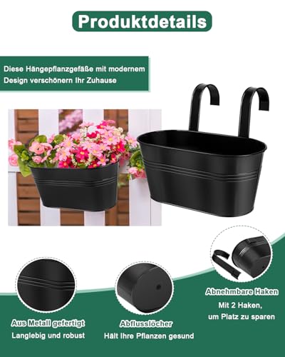 11 Inch Railing Planter Box, 3 Pack Metal Hanging Planters with Hooks