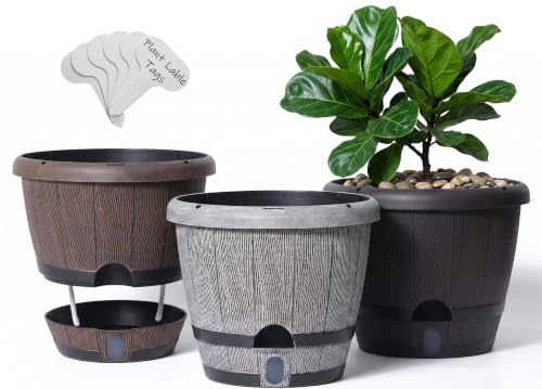 Sun-E 10" Self-Watering Whiskey Barrel Planters 3 Pack for Indoor Outdoor - color: Mix Colour Set