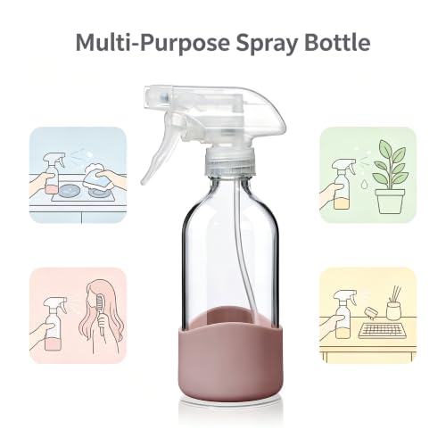 8oz Pink Glass Spray Bottles with Silicone Sleeve–Refillable Spray Bottles - color: Pink