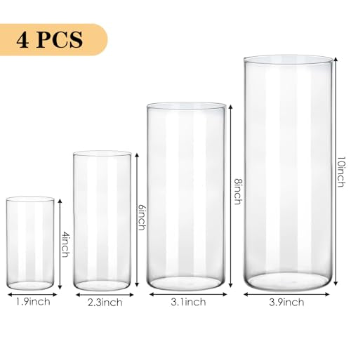 Fixwal 4 Pack Clear Glass Cylinder Vases, 4, 6, 8, 10 Inch Tall - size: 4pcs