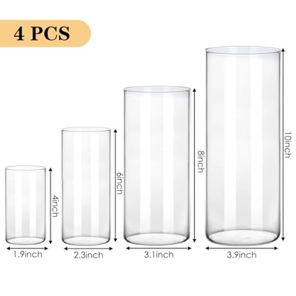 Fixwal 4 Pack Clear Glass Cylinder Vases, 4, 6, 8, 10 Inch Tall - size: 4pcs