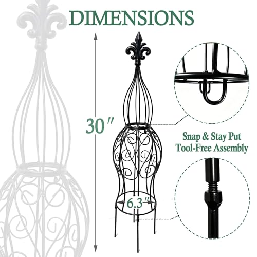2-Pack Iron Garden Obelisk Trellis, 30" Rose Climbing Plant Support - color: Classic Fleur-de-Lis Obelisk Trellis