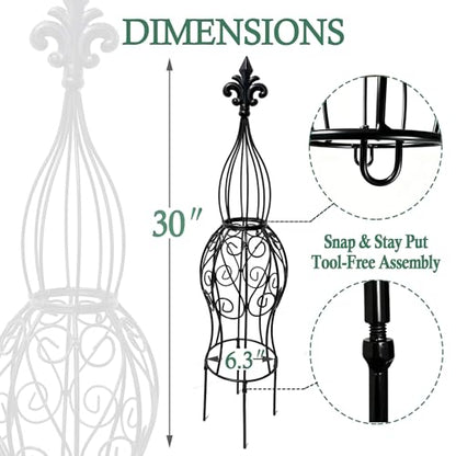 2-Pack Iron Garden Obelisk Trellis, 30" Rose Climbing Plant Support - color: Classic Fleur-de-Lis Obelisk Trellis
