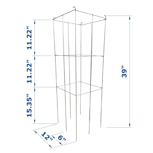 4 Pack 12x39 Inch Galvanized Folding Square Tomato Cages - size: 39in Sq-Galvanized-4Pack