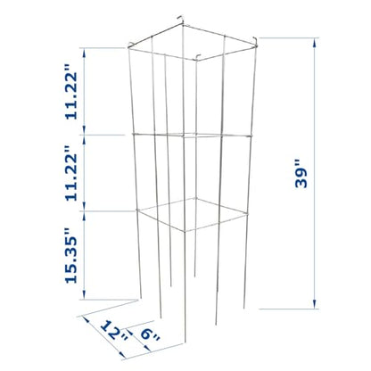 4 Pack 12x39 Inch Galvanized Folding Square Tomato Cages - size: 39in Sq-Galvanized-4Pack
