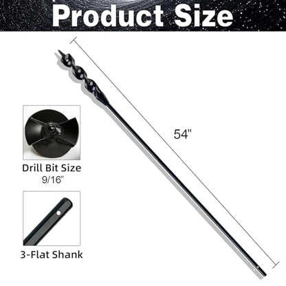 DECKRKAT 54" Flexible Installer Drill Bit - 9/16" Auger with Fish Eye Hole & Anti-Slip 3-Flat Shank for Wire Pulling Through Walls, Ceilings, Sidewalks. - size: 54X9/16"