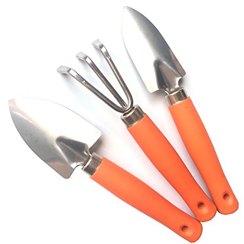 Mini Kids Garden Tool Set for Toddler with Trowel, Cultivator, Transplanter 3 Piece Mental Hand Tools (Orange) - color: Orange
