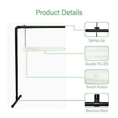 4 feet 40W LED Grow Light Stand Rack for Seedling,Growing Light for Indoor Plant,Natural White Light Full Spectrum LED Grow Light,Height Ajustable, Iron Pipe Frame, with Timer Outlet - style: Iron Pipe 4 Feet
