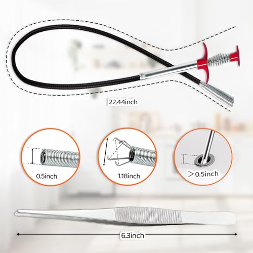 Flexible Grabber Tool (4 Claws), Snake for Shower Drain with Tweezers - color: 24 inches