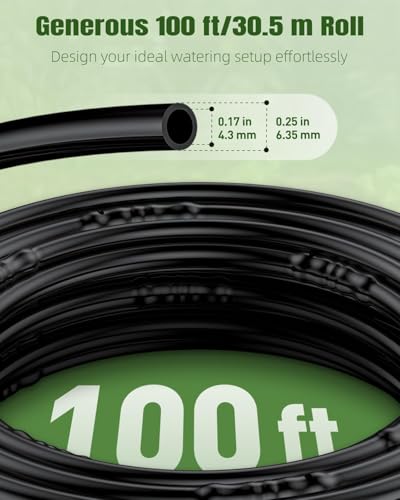 Pawfly 100 ft. 1/4" PE Irrigation Dripline Tubing, Black Polyethylene Distribution Line, Quick-Connect Compatible Drip Hose for Small Garden & Potted Plants - size: 100 FT 1/4" Irrigation Dripline Tubing