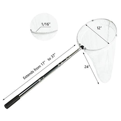 RESTCLOUD Insect and Butterfly Net with 12" Ring, 24" Net Depth, Handle Extends to 59 Inches - size: 12" Ring, 38" Handle