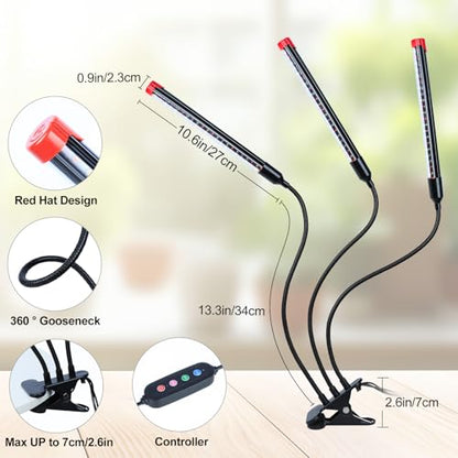 3Head Clip Grow Light, LED Full Spectrum Grow Lamp with Timer - size: 3-Tube-Clip