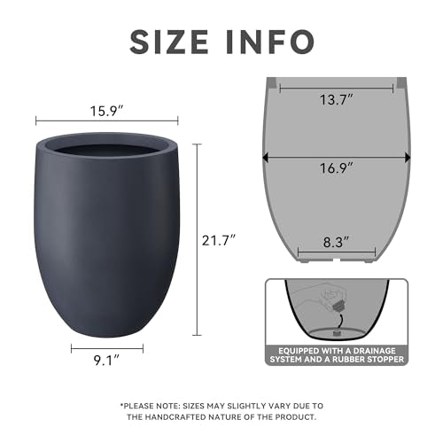 Kante Large Round Bullet Charcoal Concrete Planter 21.7" Tall, Outdoor - color: Dark Gray
