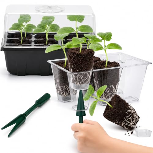 Gardzen 10 Pack Push-Up Seed Starting Tray, Pop Up Plant Germination Trays, Seed Starter Kit with Adjustable Humidity Vented Dome, 6.6" x 4.5", Total 120-Cell, Clear - color: Clear Push-up Trays