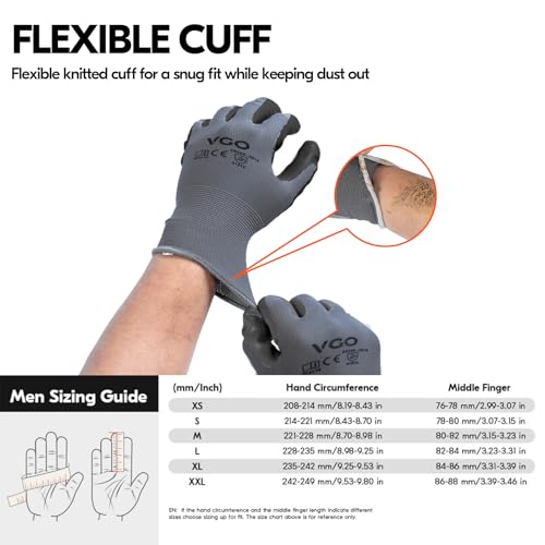 Vgo... 10Pairs Non-Slip Safety Work Gloves,Nitrile Coated (NT2110,M) - color: Gray, size: Medium