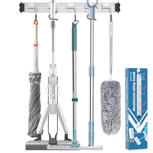Mop and Broom Holder Wall Mount Garden Tool Rack Organizer - color: Black, size: 1 Pack 5 Hooks