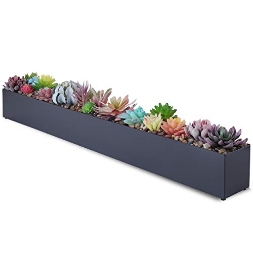 DR&Co Modern Grey Rectangle Planter Box, 32" Metal Planter Perfect for Succulent, Narrow Box for Table or Window Sill, Rectangular Stainless Steel Long - color: Matte Space Blue Grey, size: 32 X 3.25 X 3.5 Inches