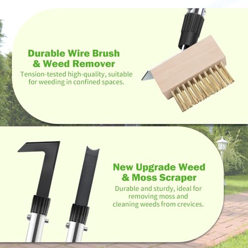 PIMEKOY Crack Weeder Tool Set, 3 Different Weed Remover Tool Head for Paver - size: 60" Long Handle