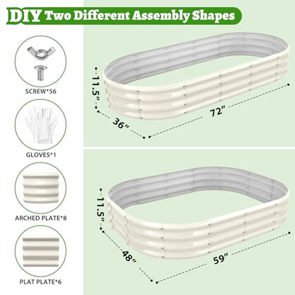TBMLC Oval White Galvanized Planter Box, Metal Raised Garden Bed 6X3X1 FT - color: White, size: 6X3X1 FT