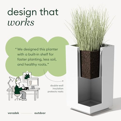 Veradek Block Series Pedestal Planter - Tall Rectangular Outdoor Planter - color: White, size: 32"H x 15.5"W