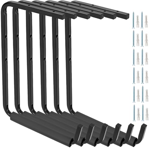 6 Pack Wall Mounted Overhead Garage Storage Hooks, 13.8 Inch Utility Ceiling Storage Rack, Heavy Duty Hangers & Organizer for Ladder, Wood, Tools, Garden Hose and Bike