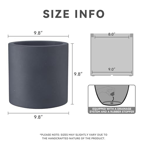 Kante Small Round Cylinder Charcoal Concrete Planter 9.8" Tall, Outdoor - color: Charcoal, size: 9.8" Dia