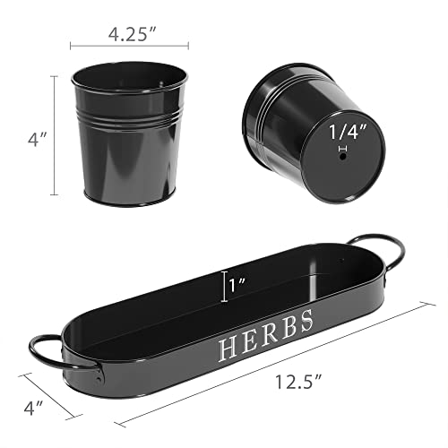 Barnyard Designs Indoor Herb Garden Planter Pots with Tray Set/3 (Black) - color: Black