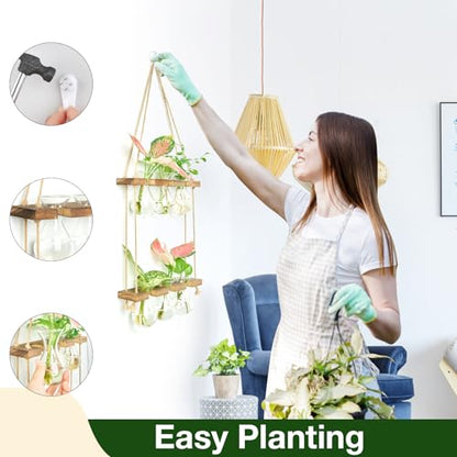 XXXFLOWER Wall Hanging Propagation Station 3 Bulb Vase 2 Tiers Brown - size: Brown-6 Bulb Vase