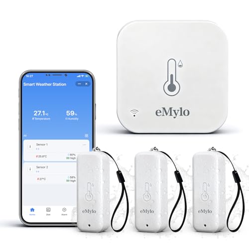 eMylo WiFi Hygrometer Thermometer with 3 IP65 Remote Sensors, 492 ft Range
