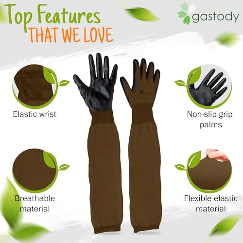 Long Sleeve Gardening Gloves for Women & Men, Long Cuff Garden Gloves - color: Black and Brown, size: Small