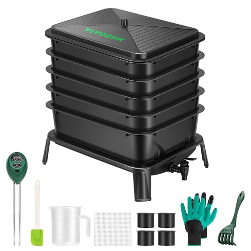 VIVOSUN 5-Layer Worm Compost Bin, 50L Worm Composter, Easy Setup Inclusive Worm Farm Kit for Recycling Food Waste - size: 5-Layer