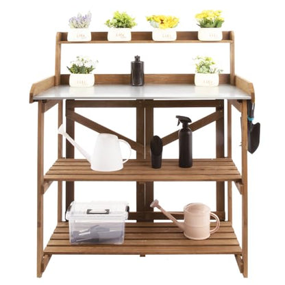 Ketive Wooden Outdoor Potting Bench with Metal Tabletop