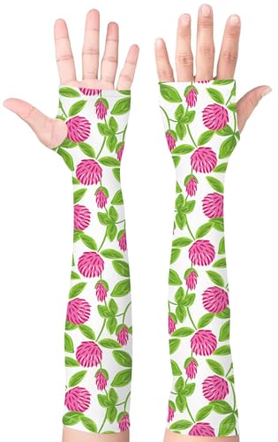 Gardening Sleeves for Women UV Sun Protection with Thumb Hole Anti-Scratch - color: Pink Green Flower