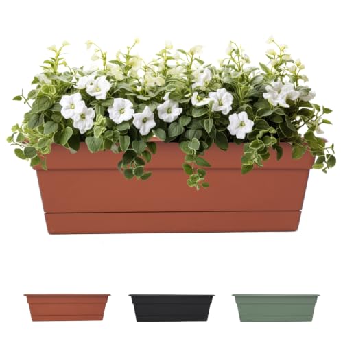 Bloem Dura Cotta Window Box Planter: 18" - Terra Cotta- with Tray, Weatherproof Resin Box, Removable Tray for Indoor & Outdoor Use, Gardening, 2 Gallon Capacity - color: Terra Cotta, size: 18"