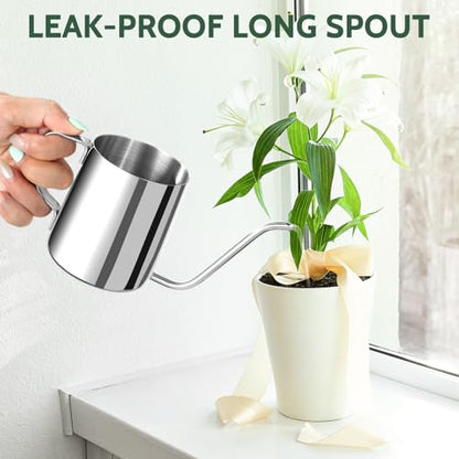 12 oz Small Watering Can Indoor Plants Stainless Steel Mini Watering Can - color: Polished Silver