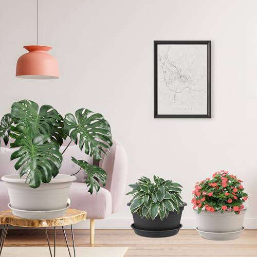 Large Flower Pots Set of 4 Pack 13 inch, Shallow Planter with Drainage Hole - color: Dark Gray, size: 13 Inch - 4Pack
