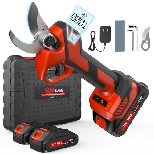 Upgraded Cordless Electric Pruning Shears with LCD Display, Battery Powered Garden Shears with Brushless Motor, 2 Rechargeable Batteries, 2.1 Inch Cutting for Trees, Shrubs, and Yard Trimming