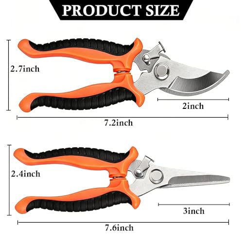 2Pack Garden Pruning Shears, Stainless Steel Pruning Shears, Handheld Pruners Set for Gardening, Garden Tools for Flowers Fruit Trees