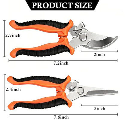 2Pack Garden Pruning Shears, Stainless Steel Pruning Shears, Handheld Pruners Set for Gardening, Garden Tools for Flowers Fruit Trees