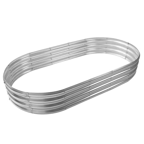 TBMLC Oval Silver Galvanized Planter Box, Metal Raised Garden Bed 6X3X1 FT - color: Silver, size: 6X3X1 FT