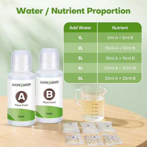 Ahopegarden 800ml A&B Hydroponic Nutrients: Hydroponic Plant Food for Aerogarden, Liquid Plant Food for Vegetables, Fruits, Flowers, ect - All-in-One Fertilizer Solution for Hydroponics Growing System - style: 8pcs Plant Food