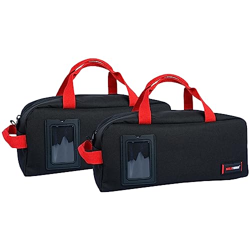 MELOTOUGH Small Canvas Tool Bag Tool Tote Bag with Zipper Utility 14 Inch Tool Organizer Bags for Electrician,Construction,Plumbing,HAVC (Black 2 Packs) - color: B-Black & Black